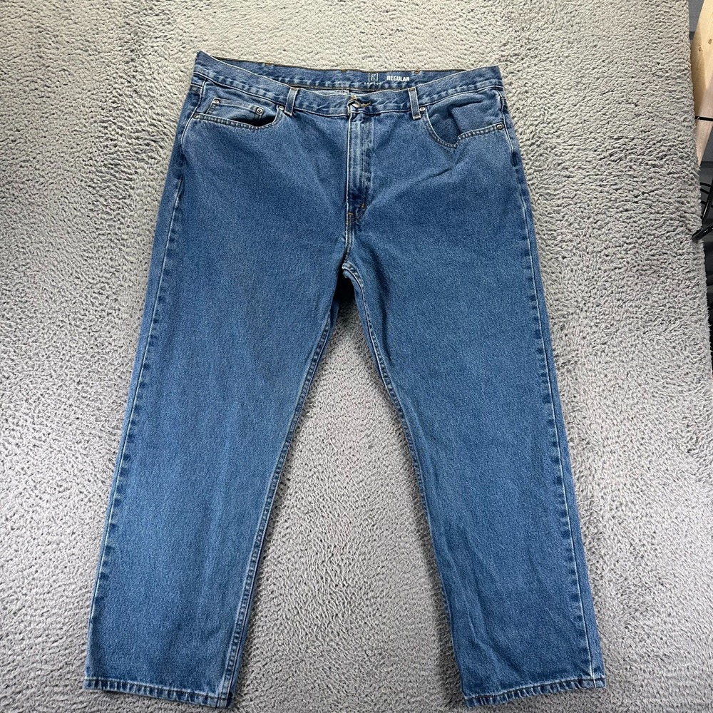 George Jeans Mens 42x30 Blue Cotton Denim Straight Leg Workwear Travel Utility